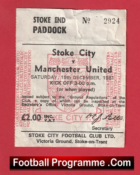 Stoke City v Manchester United 1981 - Football Ticket - Image 2
