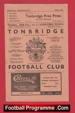 Tonbridge v Ashford Town 1964 - Kent League - football programme