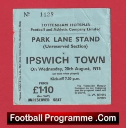 Tottenham Hotspur v Ipswich Town 1975 - Old Football Tickets - football memorabilia