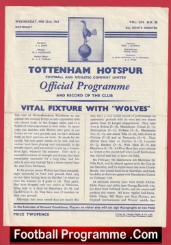 Tottenham Hotspur v Wolves 1961 - football programme