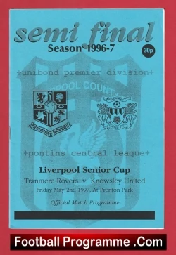 Tranmere Rovers v Knowsley United 1997 - Liverpool Senior Cup Semi Final - football programme