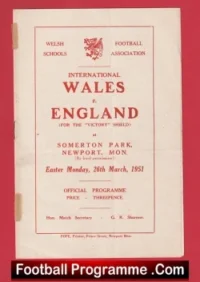 Wales v England 1951 – Schoolboys Somerton Park Newport + Duncan Edwards