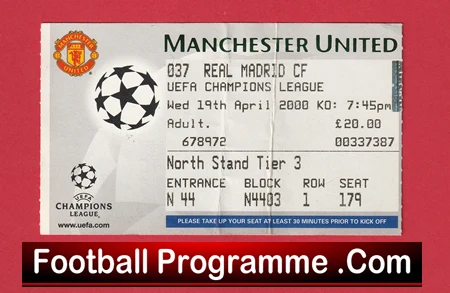 Manchester United v Real Madrid 2000 - Match Ticket - Image 2