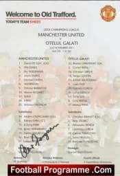 Manchester United v Otelul Galati 2011 – Signed Team Sheet Alex Ferguson