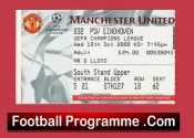 Manchester United v PSV Eindhoven 2000 – Man Utd Match Ticket