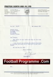 Preston North End Football Club Nobby Stiles Autographed Official Club Letter 1979