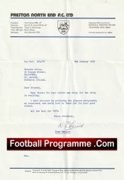 Preston North End Football Club Nobby Stiles Autographed Official Club Letter 1979
