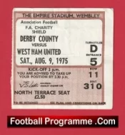 West Ham United v Derby County 1975 – FA Charity Shield Match Ticket