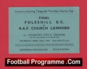 Foleshill EC v RAF Church Lawford 1954 – Cup Final Ticket at Coventry FC