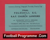 Foleshill EC v RAF Church Lawford 1954 – Cup Final Ticket at Coventry FC