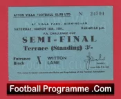 Tottenham Hotspur v Burnley 1961 – FA Cup Semi Final Match Ticket Villa
