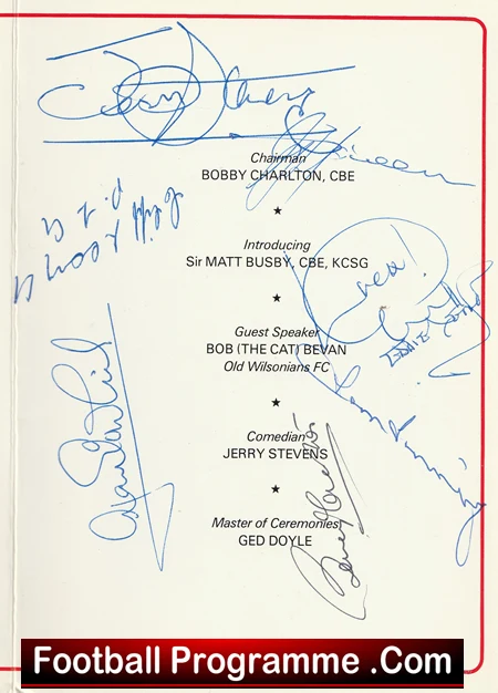 Manchester United Sportsmans Dinner Menu 1981 + Bobby Charlton - Tom Finney - Image 3