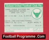 Oxford United v Manchester United 1986 – Football Ticket