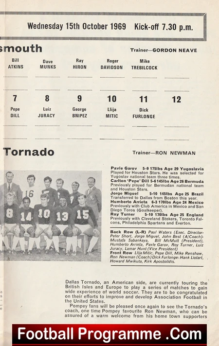 Portsmouth v Dallas Tornado 1969 - American USA Soccer Team - Image 4