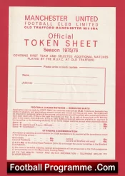 Manchester United Official Man Utd Token Sheet 1975 – 1976