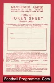 Manchester United Official Man Utd Token Sheet 1970 – 1971