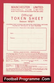 Manchester United Official Man Utd Token Sheet 1970 – 1971