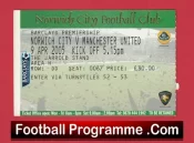 Norwich City v Manchester United 2005 – Match Ticket