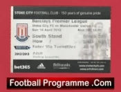 Stoke City v Manchester United 2013 – Match Ticket