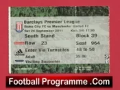 Stoke City v Manchester United 2011 – Match Ticket