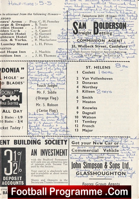 Castleford Rugby v St Helens 1962 - Rugby Programme - Image 5