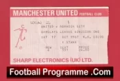Manchester United v Norwich City 1987 – Football Match Ticket
