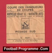 Montpellier Herault v Manchester United 1991 ECWC Match Ticket France