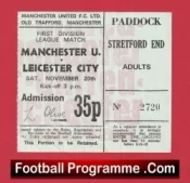Manchester United v Leicester City 1971 – Match Ticket Man Utd