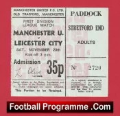 Manchester United v Leicester City 1971 – Match Ticket Man Utd