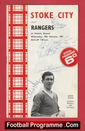 Stoke City v Glasgow Rangers 1967 – Multi Signed + Bobby Charlton + Gregg +