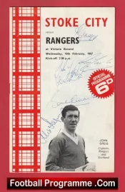 Stoke City v Glasgow Rangers 1967 – Multi Signed + Bobby Charlton + Gregg +