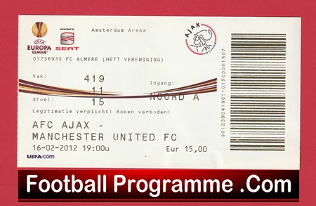 Ajax v Manchester United 2012 - Match Ticket Netherlands - Image 2