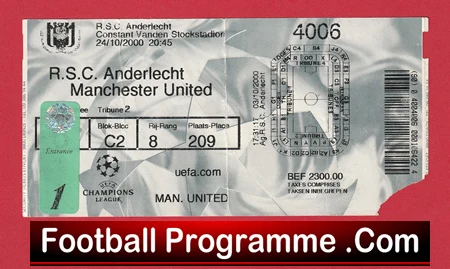 Anderlecht v Manchester United 2000 - Football Match Ticket Belgium - Image 2