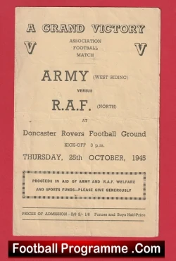 Army v Royal Air Force RAF 1945 - Doncaster Rovers 1940s - football programme