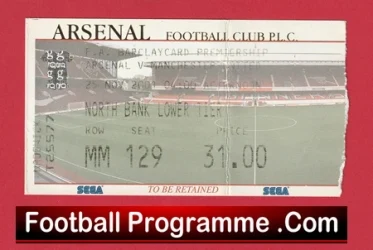 Arsenal v Manchester United 2001 - Football Match Ticket - football memorabilia