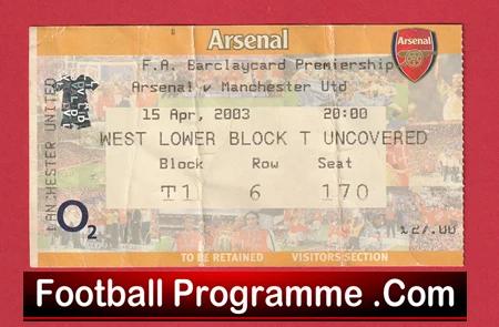 Arsenal v Manchester United 2003 - Match Ticket - Image 2