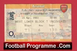 Arsenal v Manchester United 2003 - Match Ticket - football memorabilia