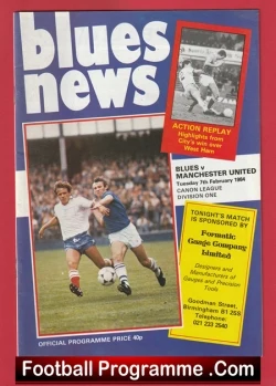 Birmingham City v Manchester United 1984 - Man Utd - football programme