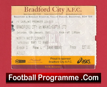 Bradford City v Manchester United 2001 - Football Ticket - Image 2