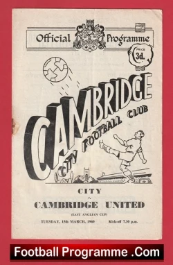 Cambridge City v Cambridge United 1960 - East Anglian Cup - football programme