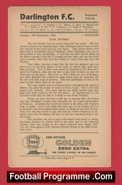 Darlington v Stockport County 1956 - 1950s - football programme