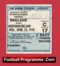England v Northern Ireland 1970 Ticket 100th Cap Bobby Charlton + George Best