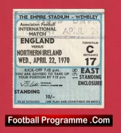 England v Northern Ireland 1970 Ticket 100th Cap Bobby Charlton + George Best