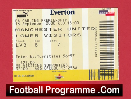 Everton v Manchester United 2000 - Football Ticket - Image 2