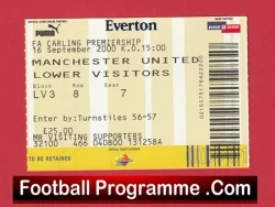 Everton v Manchester United 2000 - Football Ticket - football memorabilia