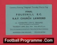 Foleshill EC v RAF Church Lawford 1954 – Cup Final Ticket at Coventry FC