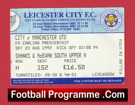 Leicester City v Manchester United 1997 - Football Ticket - Image 2