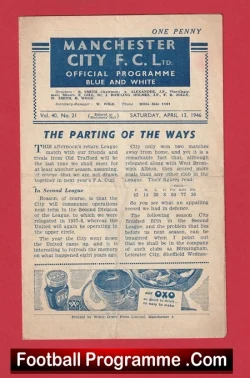 Manchester City v Manchester United 1946 - Man City Relegation Year - football programme