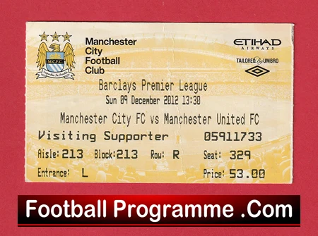 Manchester City v Manchester United 2012 - Football Ticket - Image 2