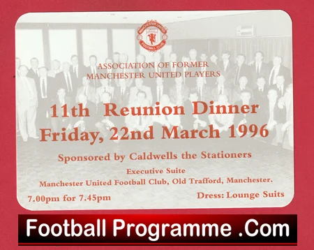 Manchester United 11th Reunion Dinner Old Trafford Ticket 1996 - Image 2